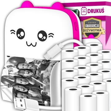 DRUKUŚ MINI DRUKARKA TERMICZNA KOT DO ZDJĘĆ + 21SZT ROLEK PREZENT