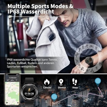 Мужские умные часы с функцией телефона и монитором активности, черные