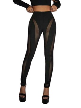 SHEIN LEGGINSY DAMSKIE CZARNE Z SIATECZKĄ 38 1ŁFA