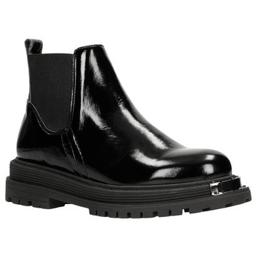 Botki damskie czarne lakierowane sztyblety w stylu urban Wojas r.41