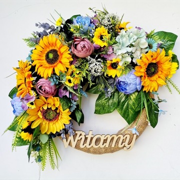 Приветственный весенний дверной венок WELCOME SUNFLOWERS большой 45 см