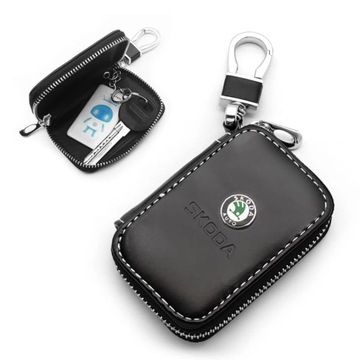 КРАСИВЫЙ брелок SKODA, хром, Кожа