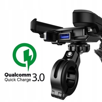 UCHWYT MOTOCYKLOWY NA TELEFON SZYBKA ŁADOWARKA USB QC3.0 MOTOCYKL KABEL