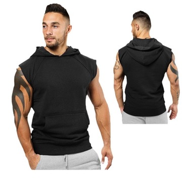 MĘSKI TANK TOP Z KAPTUREM HIP HOP SPORTY KOSZULKA