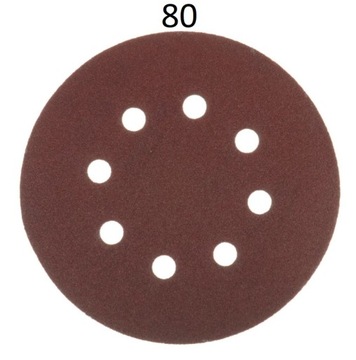 5 x Krążek ścierny 8 otworów rzep 125mm P80 (komplet 5 sztuk)