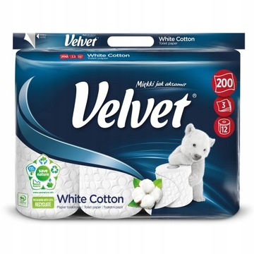 Velvet Toilet paper White Cotton 12 rolls WHITE COTTON