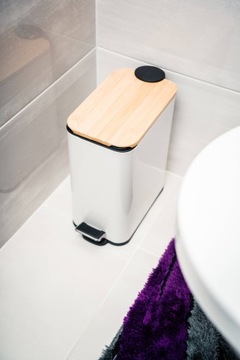 Металлическая корзина для ванной с педалью + бамбук 5л.