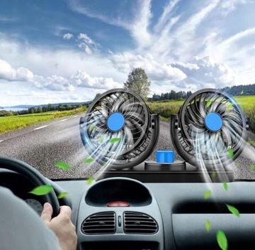 WIATRAK SAMOCHODOWY WENTYLATOR 360° PODWÓJNY REGULOWANY CICHY NA KOKPIT 12V
