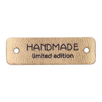 Etykieta naszywka ekoskórka HANDMADE złota 2656