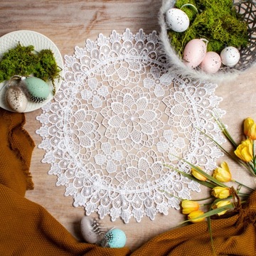 Салфетка ПАСХАЛЬНАЯ КОРЗИНКА 40 см БЕЛАЯ гипюровое кружево
