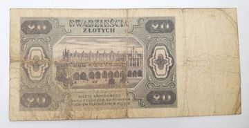 Старая коллекционная банкнота Польша 20 злотых 1948 года.