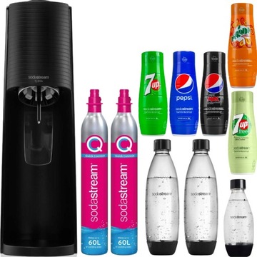 НАБОР XXL САТУРАТОР SODASTREAM БУТЫЛКИ СИРОПЫ CO2 КАРТРИДЖ РАЗЛИЧНЫЕ ВКУСЫ 11в1