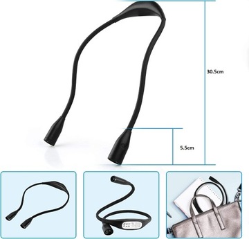 Светодиодная лампа для чтения на шею, перезаряжаемая, 3 ЦВЕТА