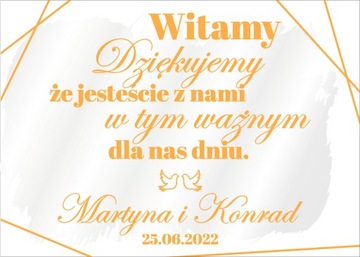 TABLICA POWITALNA NA WESELE, IMIONA złote, srebrne