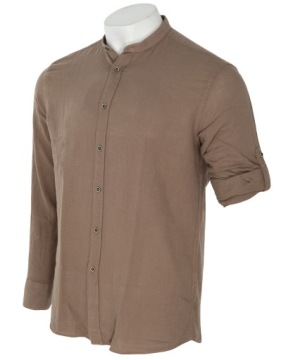 КОРИЧНЕВАЯ РУБАШКА, ВОРОТНИК-СТОЙКА, XXL ХЛОПОК 100% ЛЕН VIADI POLO комфорт