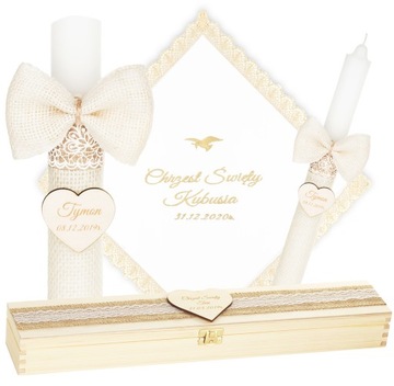 КРЕЩЕННАЯ СВЕЧА + КОРОБКА С ВЫШИВКОЙ КРЕЩЕННАЯ ОДЕЖДА