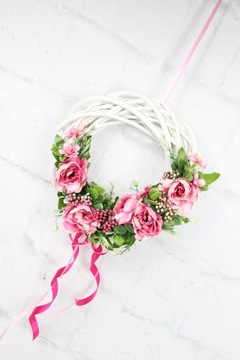 Плетеный венок с цветами, украшение двери ФУКСИЯ