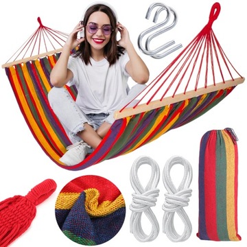 HAMAK 1-OSOBOWY Z DRĄŻKIEM XXL MOCNY 200x90 Red Czerwony