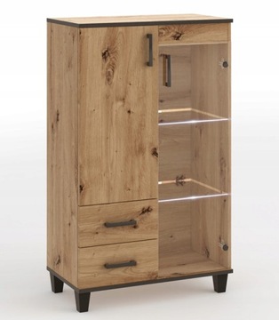 Komoda z witryną i szufladami P1 80 cm Dąb Artisan