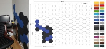 Акустические стеновые панели шестигранные, звукоизоляционные, войлок, шестигранник