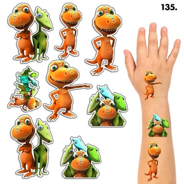 TATUAŻE ZMYWALNE DLA DZIECI TYMCZASOWE DINOPOCIĄG DINO - 8 EL. / 150 WZ.