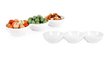 Белые тройные фарфоровые тарелки для закусок