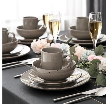 Serwis zastawa kamionkowa VANCASSO NAVIA szara na prezent 48szt/ 12 osób