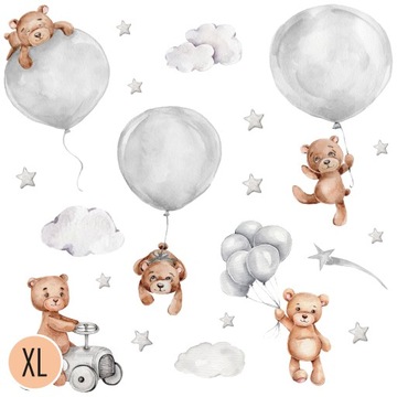 XL duże naklejki na ścianę dla dzieci MIŚ balony AUTKO 100x100cm