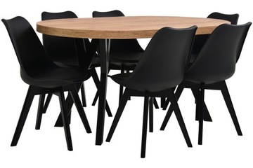 ZESTAW Stół okrągły ROZKŁADANY do 2m i 6 krzeseł SKANDYNAWSKICH Z PODUSZKĄ