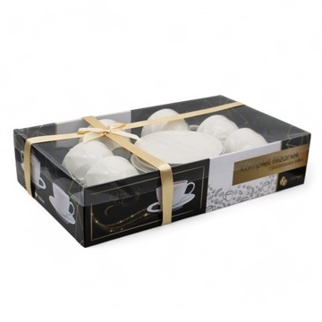 Filiżanki do kawy 6 szt porcelanowe ze spodkiem 6+6 komplet biały 240 ml