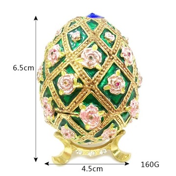 Dekoracyjne, kolorowe, kryształowe, emaliowane kwiatowe złote pudełko na ozdoby w kształcie jajka