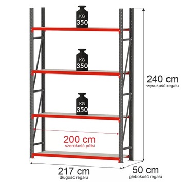 Regał METALOWY magazynowy warsztatowy 4 PÓŁKI 240x50 wciskany 1400KG Mega-M