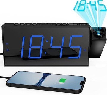 Budzik Cyfrowy z Projektorem Wyświetlacz LED, USB