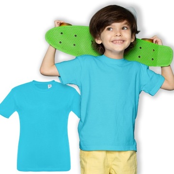 Koszulka bawełniana t-shirt dla chłopca dziewczynki na WF błękitna 140-146