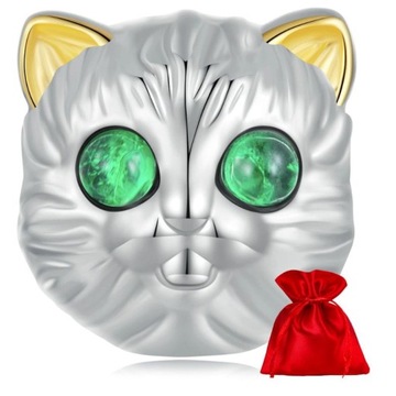 G589 Kot kotek zielone oczy srebrny charms beads