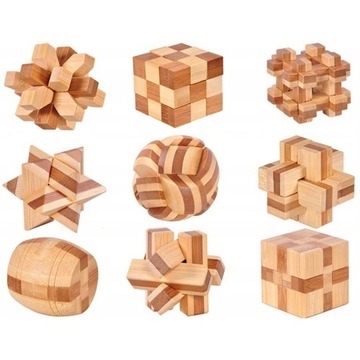 3D PUZZLE DREWNIANE ŁAMIGŁÓWKI GRY logiczna 9szt