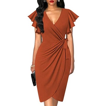 Women's Deep V-neck ruffle sleeve pleated