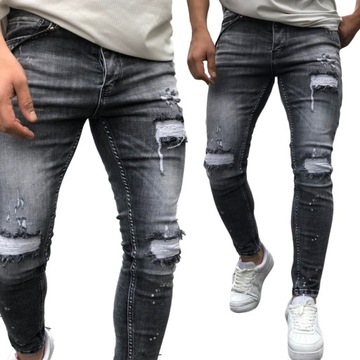 Spodnie Jeansy Skinny Przecierane Przetarcia