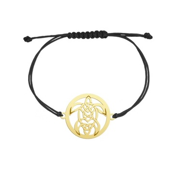 Bransoletka Złota Żółw Ażurowy 925 sznurek Prezent Biżuteria GRAWER GRATIS