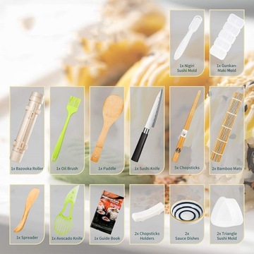 НАБОР СУШИ С РОЛИКОВЫМ КОВРИКОМ И АКСЕССУАРАМИ ДЛЯ СУШИ - 22 ШТ.