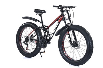 Rower FATBIKE PRO Amortyzator Przód + Tył 21 SHIMANO biegów Koło 26 RED