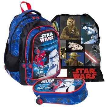 Zestaw 3el PLECAK SZKOLNY STAR WARS dla chłopca PIÓRNIK WOREK ST MAJEWSKI