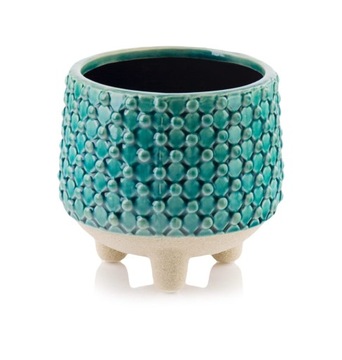 Osłonka Doniczka ceramiczna nóżkach turkusowa Ø16