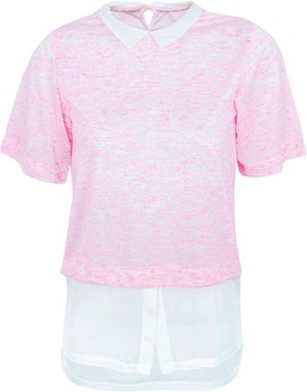 Primark Modna Damska Różowa Bluzka T-Shirt z Kołnierzykiem Szyfon S 36