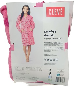 Cleve szlafrok damski różowy w serca Walentynki rozmiar S/M