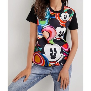 Koszulka Desigual damska bawełniana print Myszka Mickey klasyczna t-shirt M