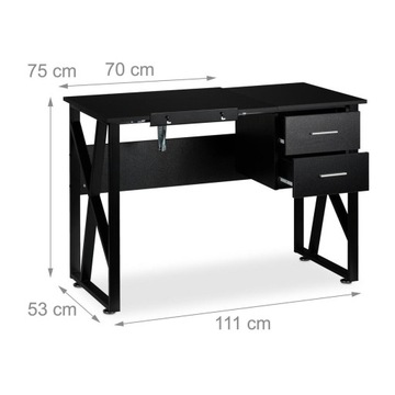 Прямоугольный письменный стол Relaxdays 111 x 53 x 75 см, черный