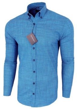 Di Selentino Koszula męska niebieska kratka 100% Bawełna SLIM FIT 46 / XXL