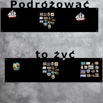 Tablice Metalowe na MAGNESY z Podróży Turystyczne Czarne Loft OZDOBNE x2