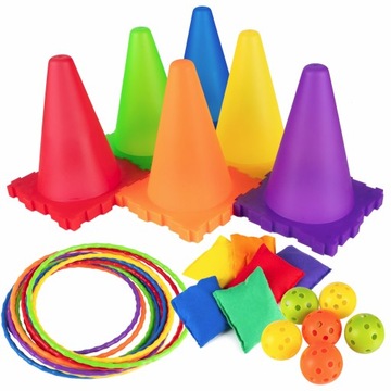 ИГРА НАВЫКОВ БРОСОК В ЦЕЛЬ 3 в 1 Конусы Кольца Мешочки 30 элементов